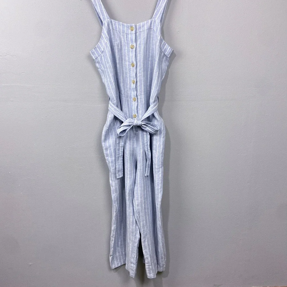 Everlane The Linen Jumpsuit Size‎ 14 Button Front Sleeveless Beachy Minimalist